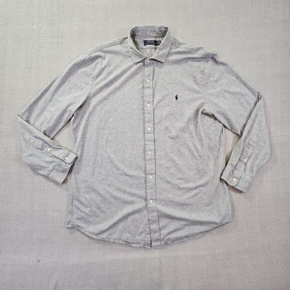 Polo Ralph Lauren Shirt Men's XXL Gray Button Up Jersey Knit Collard Old Money - Picture 1 of 11